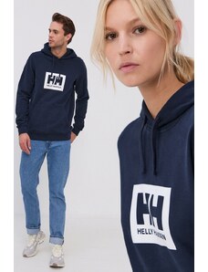 Bavlněná mikina Helly Hansen tmavomodrá barva, s potiskem, 62981