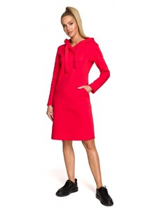 M695 Pletené šaty s kapucí a asymetrickou kapsou - červené