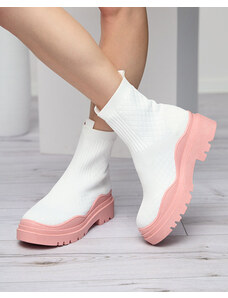 Sweet shoes Bílé a růžové dámské kozačky na plochém podpatku Seritis - Obuv - Světle růžová || Růžová || Černá