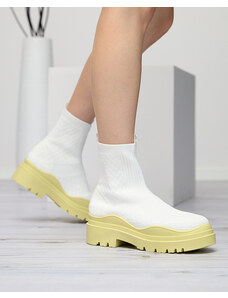 Sweet shoes Bílé a žluté dámské kozačky na plochém podpatku Seritis - Obuv - Žlutá || Bílá