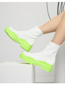 Sweet shoes Bílé a zelené dámské kozačky na plochém podpatku Seritis - Obuv - Neon || Zelená || Bílá