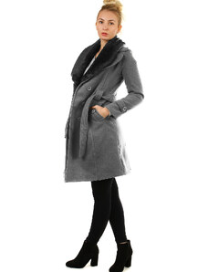 Glara Flaušový kabát s kožešinovým límcem