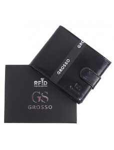 Barebag GROSSO Kožená lesklá pánská peněženka černá RFID se zápinkou v krabičce