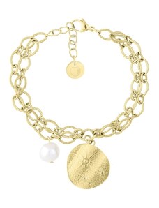 Manoki Dvojitý ocelový náramek s medailonem Sabrina Gold - perla