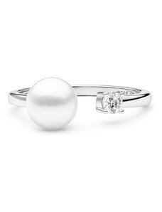 Stříbrný prsten s bílou sladkovodní perlou zdoben zirkonem Planet Shop