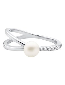 Stříbrný prsten s bílou sladkovodní Gaura perlou a zirkonem Planet Shop