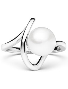 Stříbrný prsten s bílou sladkovodní Gaura perlou a designovou obručí Planet Shop