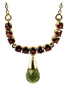 Zlatý náhrdelník s Vltavínem a Granátem Planet Shop