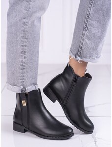 PK Pohodlné dámské kotníčkové boty černé na plochém podpatku