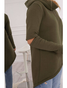 K-Fashion Zateplená mikina s delšími zády v barvě khaki