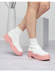Sweet shoes Dámské kozačky na silnější podrážce v bílé a růžové barvě Korlic-Shoes - Bílá || Růžová