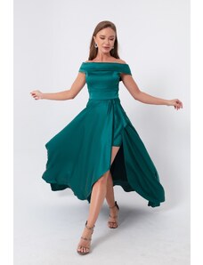 Lafaba Women's Emerald Green Bateau Neck Satin Evening Dress & Prom Dress