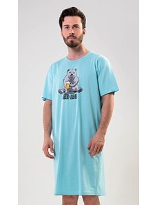 Cool Comics Pánská noční košile s krátkým rukávem Beer and bear - mentolová