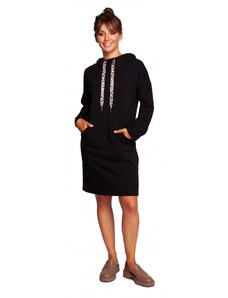 B238 Šaty s vysokým límcem a leopardím vzorem - černé
