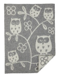 Klippan Švédsko Vlněná dětská deka Tree Owl grey 65x90