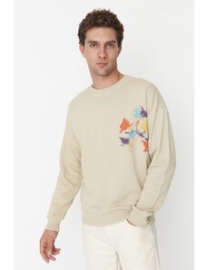 Trendyol Stone Men's Oversize/Wide-Fit Crew Neck Geometric Printed Sweatshirt