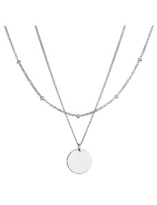 EVOLUTION GROUP Stříbrný náhrdelník dvouřadý s placičkou a řetízkem s kuličkami 62002