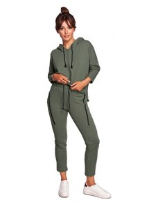 BE B240 Úzké pletené kalhoty s ozdobnými zipy - khaki barva