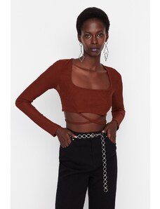 Trendyol Dark Brown Knitted Blouse with Back Detail