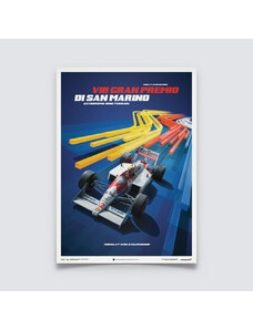 Automobilist Posters | McLaren MP4/4 - Ayrton Senna - San Marino GP - 1988 - Blue | Unlimited Edition