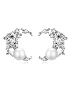 GRACE Silver Jewellery Stříbrné náušnice s perlou Moon & Pearl, stříbro 925/1000