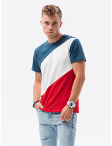 Ombre Clothing Pánské tričko - tmavě džínová/červená S1627