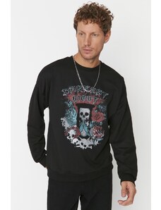 Trendyol Black Oversize/Wide-Fit Crew Neck Rock Theme Sweatshirt