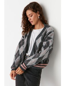 Trendyol Gray Soft-Textured, Diamond Patterned Knitwear Cardigan