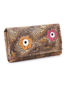 Mercucio Velká dámská kožená peněženka s květy béžová 4511835