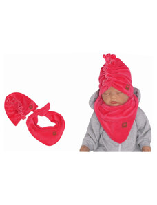 Z&Z Stylová dětská jarní/podzimní velurová čepice, turban s šátkem, amarant