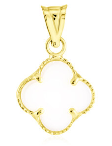 GEMMAX Jewelry Zlatý přívěsek Čtyřlístek s bílým onyxem ve stylu Vintage - střední GLPYD-41581