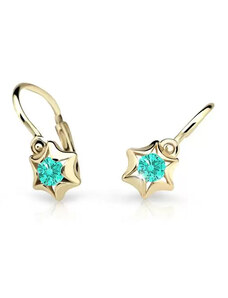 GEMMAX Jewelry Zlaté dětské náušnice na brizuru Cutie hvězdičky C2159 Mint Green GBEYS-00535