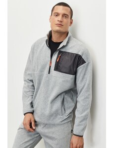 AC&Co / Altınyıldız Classics Men's Gray Melange Oversize Wide Cut High Bato Neck Pocket Detailed Zippered Warmth Fleece Sweatshirt