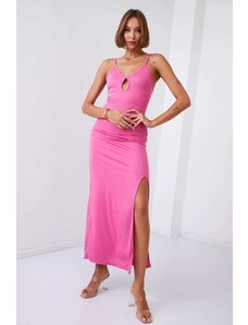 FASARDI Jednoduché maxi šaty s ramínky a růžovým poklopcem