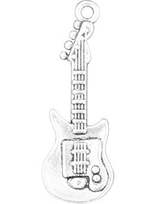 Přívěsek retro kovový - Elektrická kytara #3 - Stříbrná