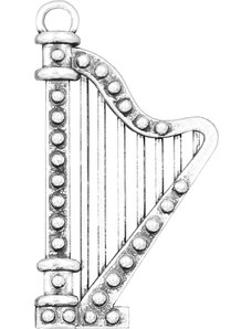 Přívěsek retro kovový - Harfa - Stříbrná