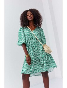 FASARDI Volné zelené šaty s nabíranými rukávy