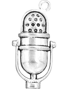 Přívěsek retro kovový - Mikrofon retro - Stříbrný