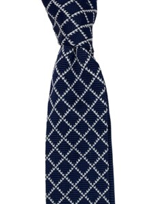 Kolem Krku Tmavě modrá károvaná pletená kravata