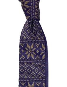 Kolem Krku Fialová pletená kravata s hnědým vzorem