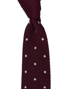 Kolem Krku Vínová pletená kravata s puntíky