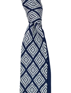 Kolem Krku Tmavě modrá pletená kravata s bílými kosočtverci