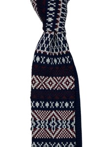 Kolem Krku Tmavě modrá pletená kravata s vínovobílým vzorem
