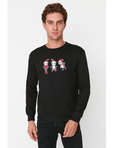 Trendyol Black Men's Regular/Normal Cut Christmas Themed Printed Fleece Inside Sweatshirt