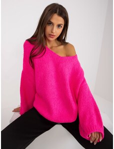 Fashionhunters Fluo růžový oversize svetr s výstřihem do V RUE PARIS