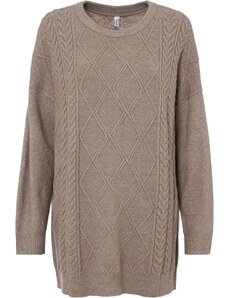bonprix Oversize svetr s copánkovým vzorem Hnědá