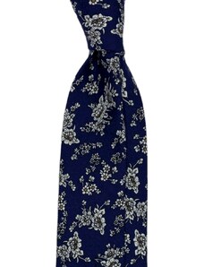 Kolem Krku Tmavě modrá bavlněná kravata s drobnými květy