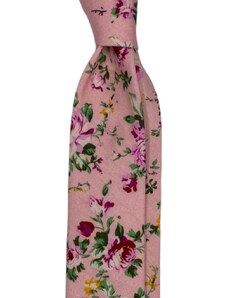 Kolem Krku Růžová bavlněná kravata s květy