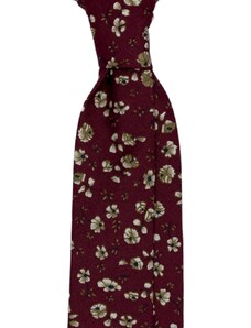 Kolem Krku Bordó bavlněná kravata s květy