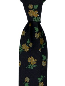 Kolem Krku Černá bavlněná kravata s květy